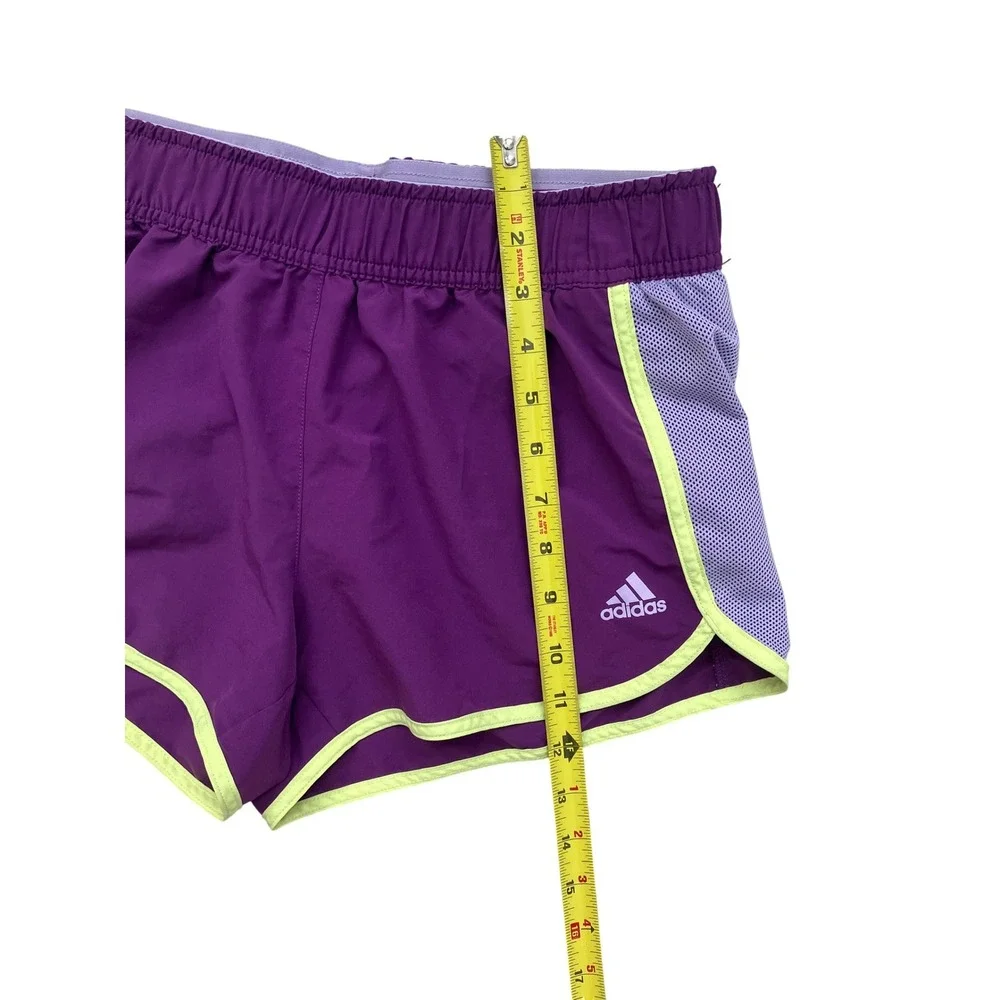 Adidas Womens Purple‎ Running Shorts Neon Yellow Trim Mesh Panels Size Small